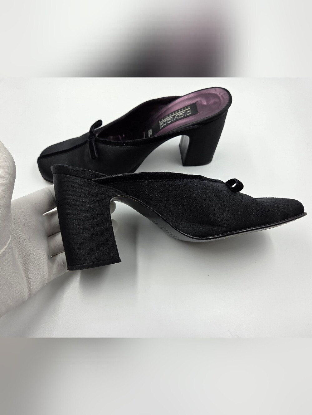 PLAY LORD ACCESSORIES Vintage Black Satin Mules Made in Spain  Size 37.5